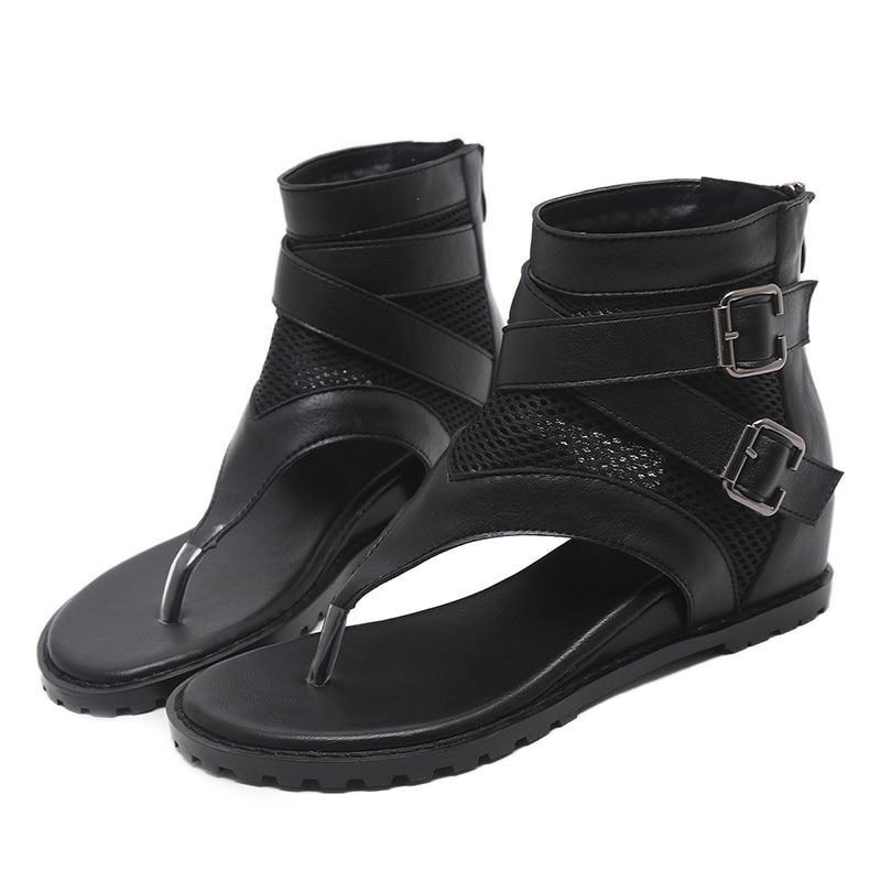 Summer Party Leather Sandals for Women with Zipper Design and Cover Heel - SolaceConnect.com