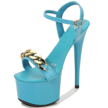 Summer Party Pumps with Metal Decorated Buckle Strap and Chunky Heel  -  GeraldBlack.com