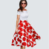Summer Patchworked Red Dots Vintage Slash Neck Women's Ball Gown - SolaceConnect.com