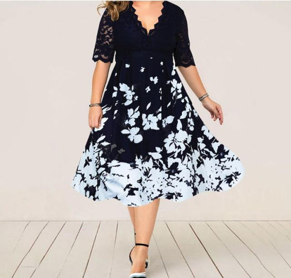 Summer Plus Size 6XL Women Lace Dress Elegant Patchwork flower Printed Party Dress Sexy Clubwear - SolaceConnect.com