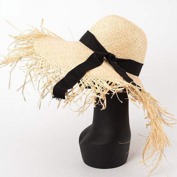 Summer Raffia Brim Oversized Sun UV Beach Hat with Bow for Parents Childs  -  GeraldBlack.com