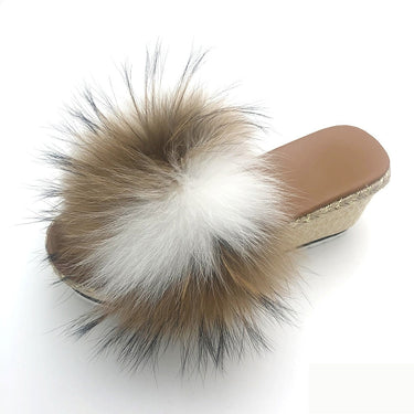 Summer Real Fox Fur Wedges High Heel Indoor House Slippers for Women  -  GeraldBlack.com
