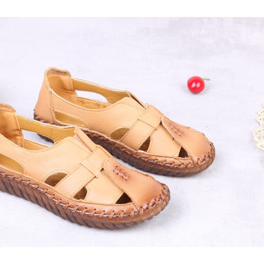 Summer Retro Fashion Women's Handmade Genuine Leather Flats Sandals - SolaceConnect.com