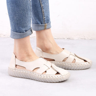 Summer Retro Fashion Women's Handmade Genuine Leather Flats Sandals - SolaceConnect.com