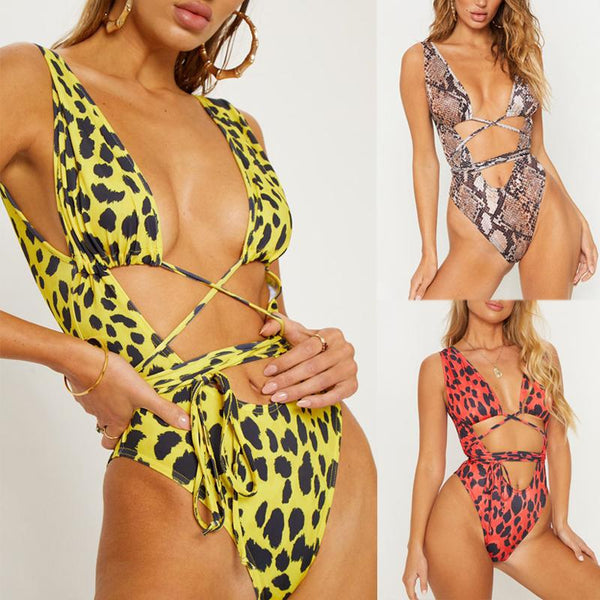 Summer Sexy Women's Serpentine Leopard Printed One Piece Monokini - SolaceConnect.com