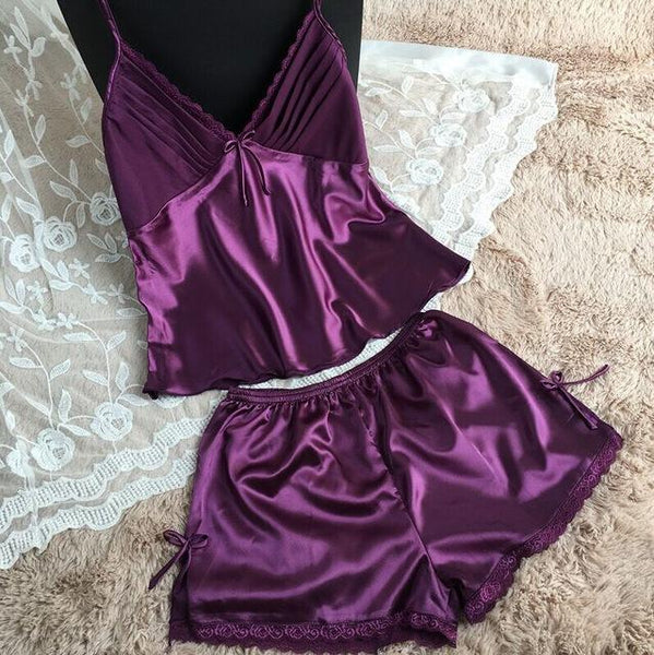 Summer Style Women's Deep V-Neck Sexy Spaghetti Strap Pajama Sets - SolaceConnect.com