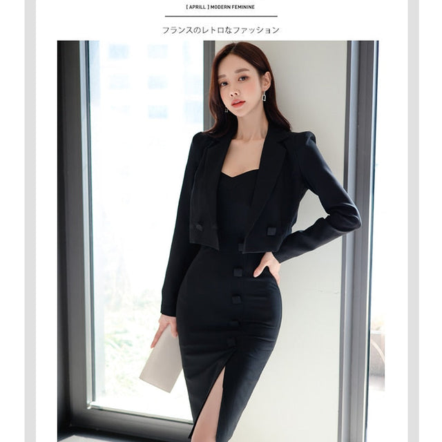 Women's Office Casual Solid Knee Length Sleeveless Two Piece Set ...