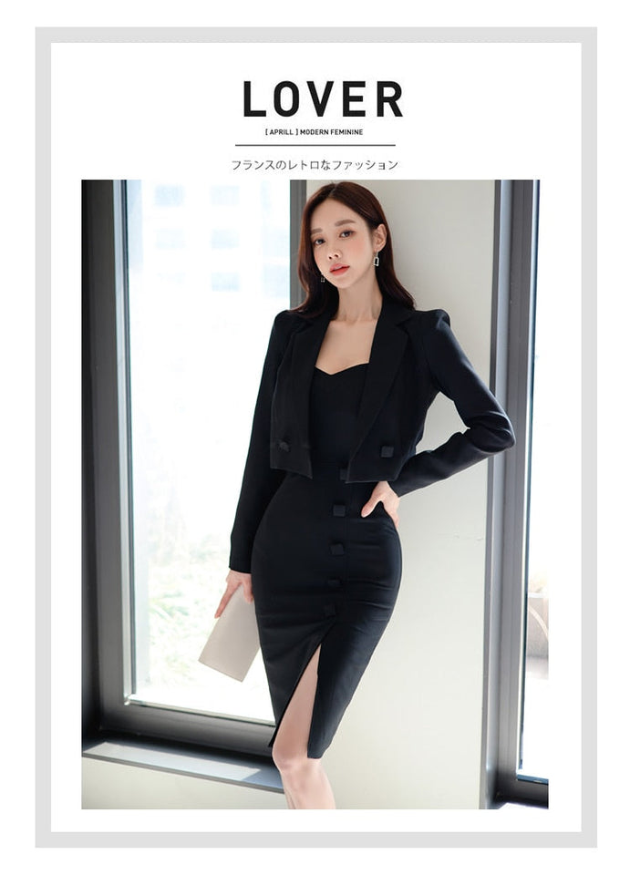 Women's Office Casual Solid Knee Length Sleeveless Two Piece Set ...