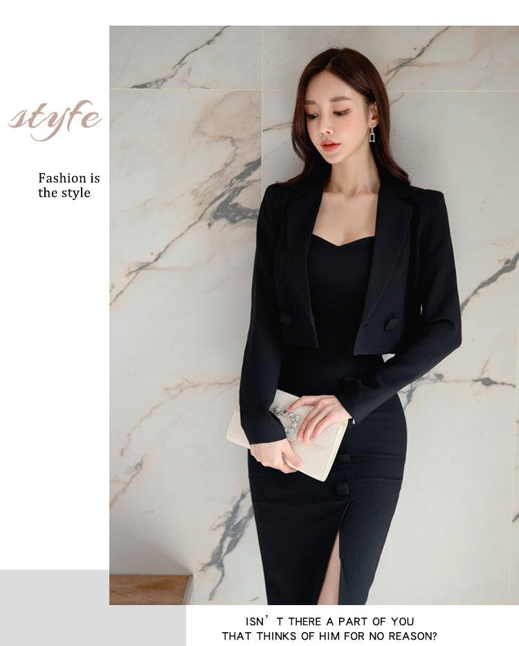 Women's Office Casual Solid Knee Length Sleeveless Two Piece Set ...