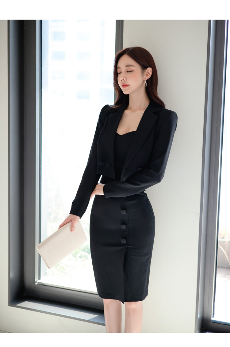 Women's Office Casual Solid Knee Length Sleeveless Two Piece Set ...