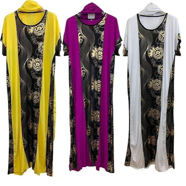 Summer Women's Cotton Short Sleeves Islam Prayer Clothing Abaya with Scarf  -  GeraldBlack.com