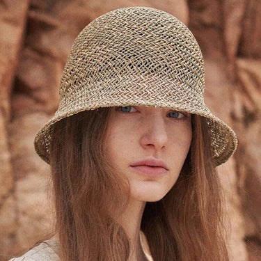 Summer Women's Dome Bell Shaped Seaweed Straw Hat for Outdoor Beach Travel  -  GeraldBlack.com