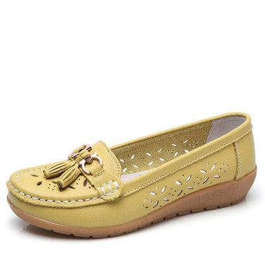 Summer Women's Genuine Leather Breathable Cut-Outs Flats Slip-on Loafers - SolaceConnect.com