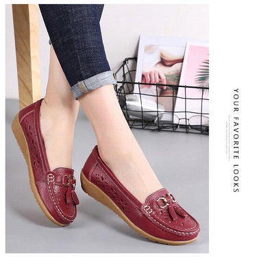 Summer Women's Genuine Leather Breathable Cut-Outs Flats Slip-on Loafers - SolaceConnect.com