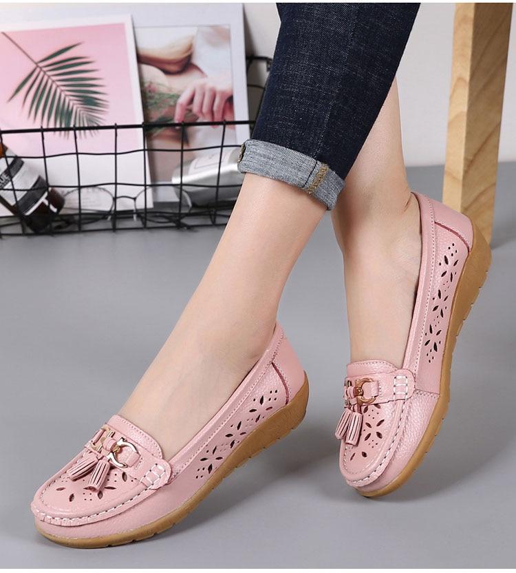 Summer Women's Genuine Leather Breathable Cut-Outs Flats Slip-on Loafers  -  GeraldBlack.com