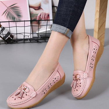 Summer Women's Genuine Leather Breathable Cut-Outs Flats Slip-on Loafers  -  GeraldBlack.com