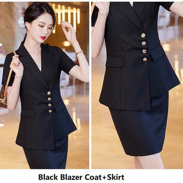 Summer Women's Short Sleeves Top and Skirt Office Workwear 2 Piece Suits  -  GeraldBlack.com