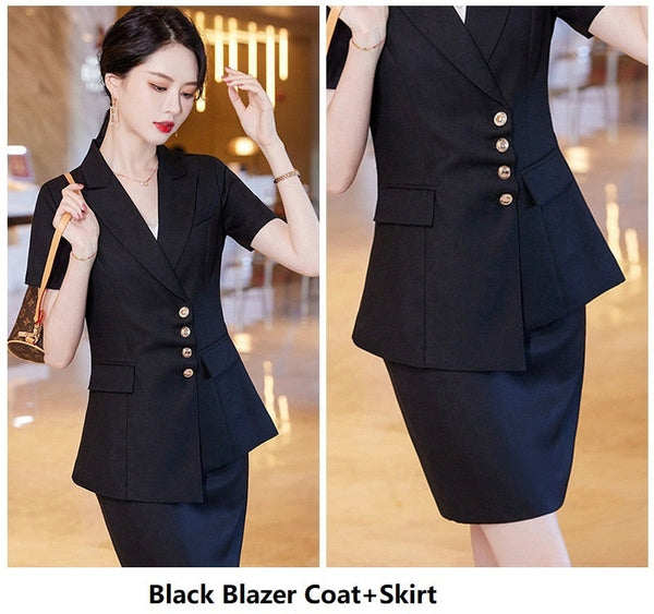 Summer Women's Short Sleeves Top and Skirt Office Workwear 2 Piece Suits  -  GeraldBlack.com