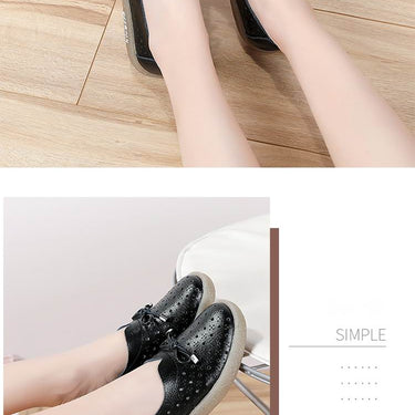 Summer Women's Solid Genuine Leather Hollow Out Soft Bottom Flats Loafers - SolaceConnect.com