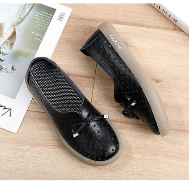 Summer Women's Solid Genuine Leather Hollow Out Soft Bottom Flats Loafers - SolaceConnect.com