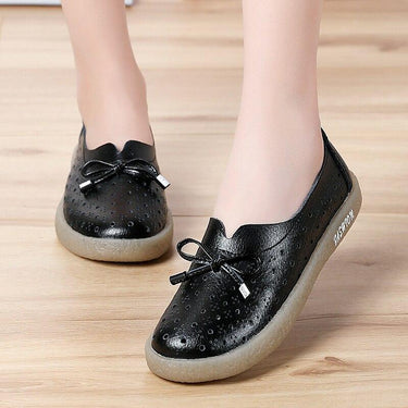 Summer Women's Solid Genuine Leather Hollow Out Soft Bottom Flats Loafers  -  GeraldBlack.com