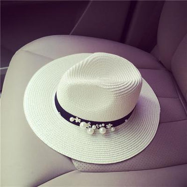 Summer Women's Straw Floral Beads Wide Brimmed Jazz Panama Sun Hat - SolaceConnect.com