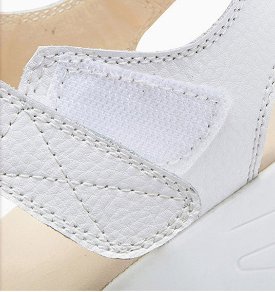 Summer Women Soft Comfort Casual Hook Loop Genuine Leather Ankle Strap Wedges Sandals  -  GeraldBlack.com