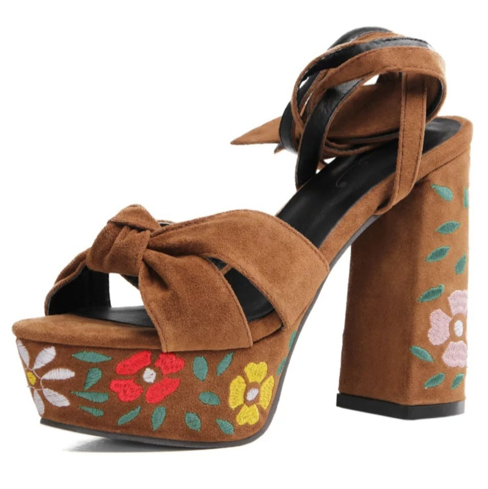 Women's Embroider Peep Toe Lace-Up Ankle Strap High Heel Pumps 1 Women's Embroider Peep Toe Lace-Up Ankle Strap High Heel Pumps