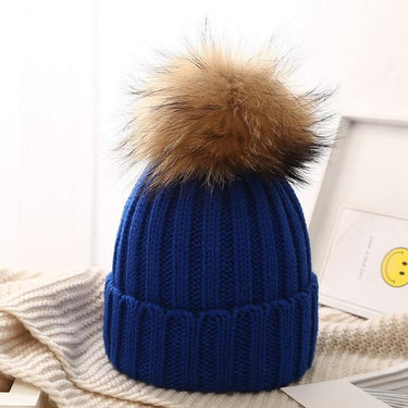 Super Raccoon Fur Ball Solid Color Baby Knitted Hat for Winter Outdoor - SolaceConnect.com