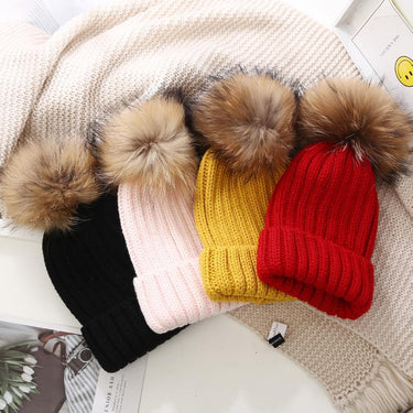 Super Raccoon Fur Ball Solid Color Baby Knitted Hat for Winter Outdoor  -  GeraldBlack.com