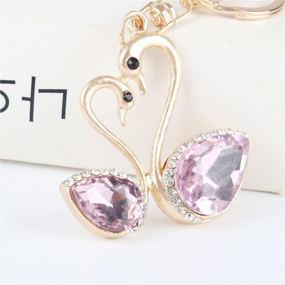 Swan Rhinestone Crystal Charm Pendant Purse Bag Accessories Key Ring Chain - SolaceConnect.com
