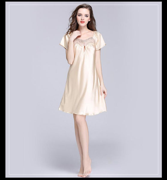 Sweet Summer Young Ladies Printed Knee-Length Silk Nightgowns - SolaceConnect.com