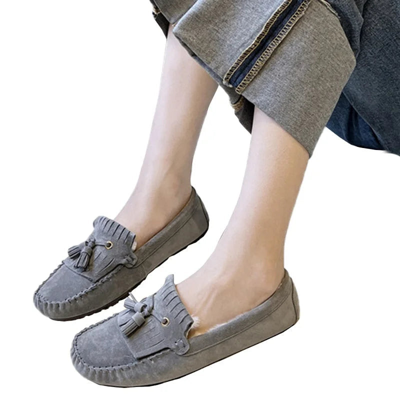 Sweet Tassels House Leather Home Cotton Winter Plush Indoor Light Comfort Floor Shoes Silence Bedroom Slippers  -  GeraldBlack.com