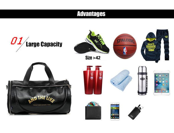 Synthetic Leather Outdoor Sports Gym Bag for Men Women with Shoes Storage - SolaceConnect.com
