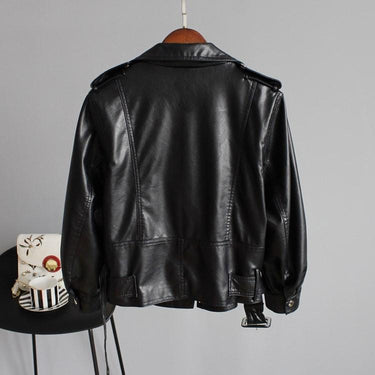 Synthetic Leather Soft Motorcycle Jacket for Women with Turn Down Collar - SolaceConnect.com