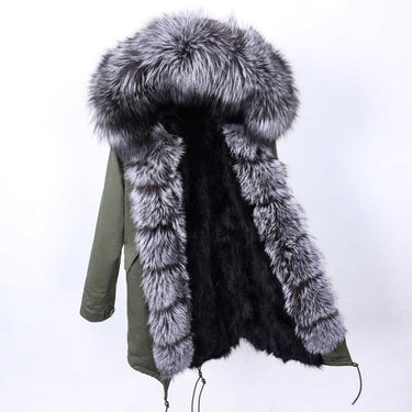Thick Warm Hooded Natural Raccoon Fur Collared Women's Winter Jacket  -  GeraldBlack.com
