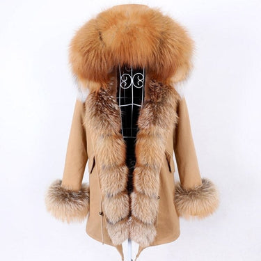 Thick Warm Natural Fur Collar Hooded Long-Sleeved Winter Jacket for Women  -  GeraldBlack.com