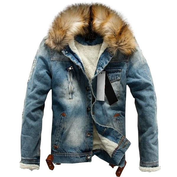Thick Warm Winter Jacket Denim Outerwear Solid Coat for Men in S-4XL  -  GeraldBlack.com