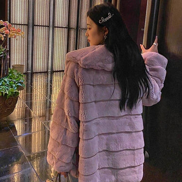 Women Real Rex Rabbit Fur Coats Fashion Winter Jackets Lady Thick Warm S3574 - SolaceConnect.com