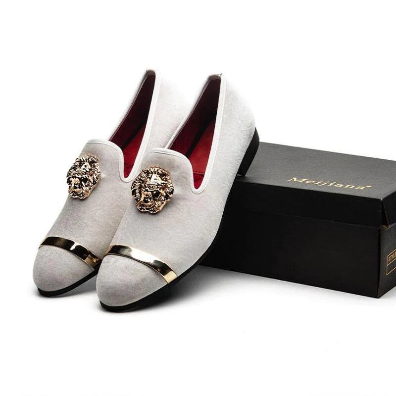 TOP Fashion Gold Top and Metal Toe Men Velvet Dress shoes italian dress shoes Handmade Shoes c76  -  GeraldBlack.com