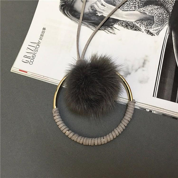Top Quality Super Star Style Mink Fur Ball Metal Round Necklaces for Women - SolaceConnect.com