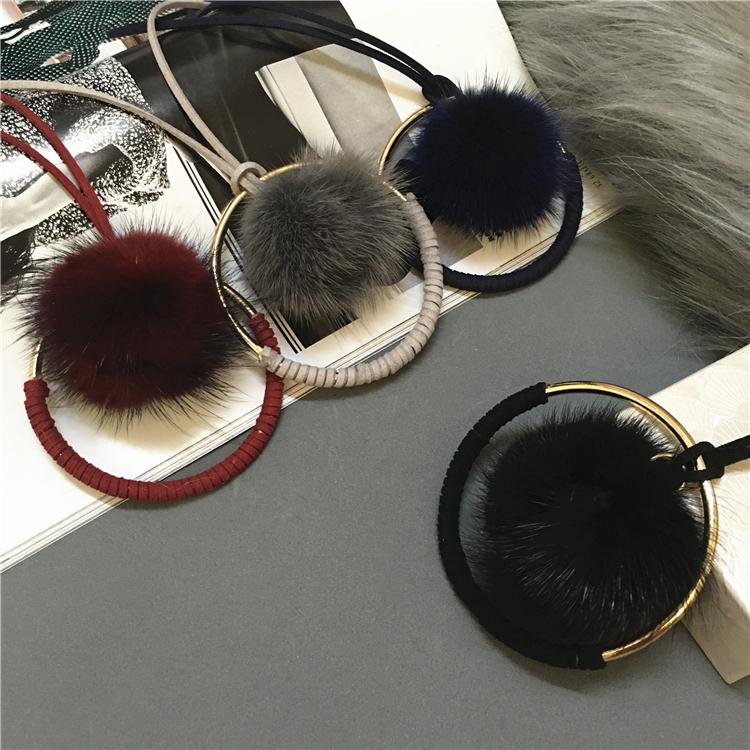 Top Quality Super Star Style Mink Fur Ball Metal Round Necklaces for Women  -  GeraldBlack.com