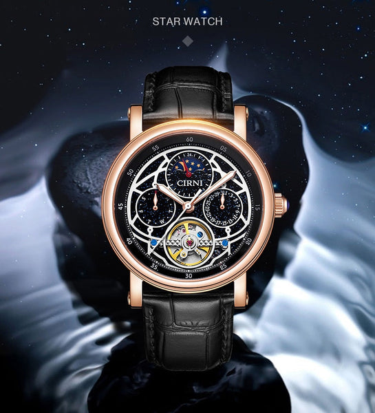 Tourbillon Skeleton Men Luxury Automatic Mechanical Wristwatches 42mm Star Dial Sapphire Crystal Waterproof Watch  -  GeraldBlack.com