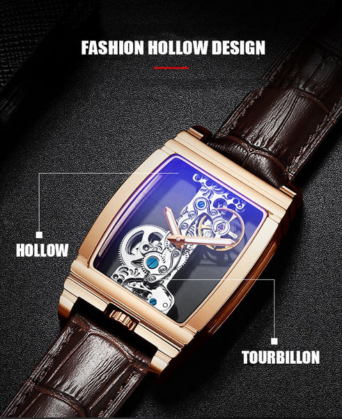 Transparent Hollow Tourbillon Automatic Mechanical Watch Men Fashion Stainless Steel Waterproof  -  GeraldBlack.com
