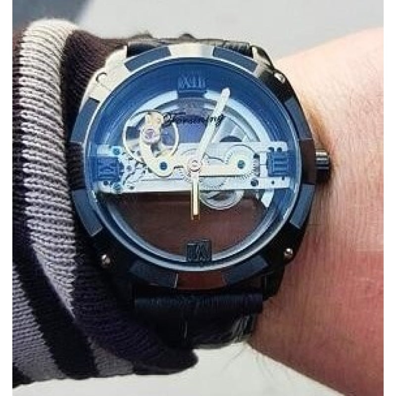 Transparent Military Men's Steampunk Leather Top Double Side Watches  -  GeraldBlack.com