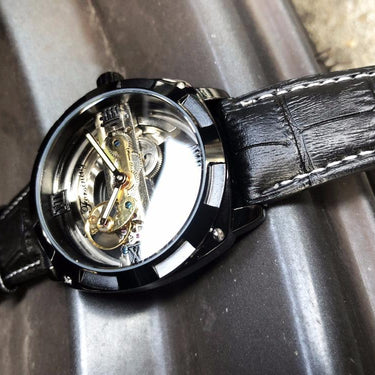 Transparent Military Men's Steampunk Leather Top Double Side Watches - SolaceConnect.com