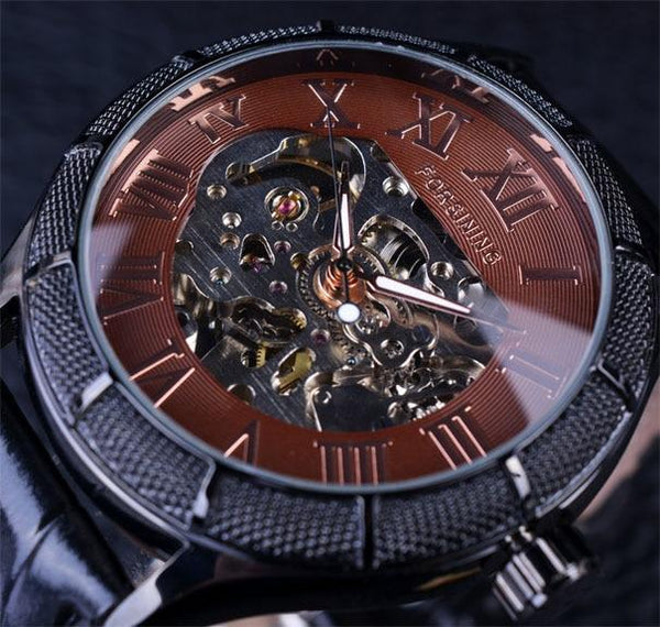Transparent Roman Number Luxury Brand Men's Skeleton Mechanical Watches - SolaceConnect.com