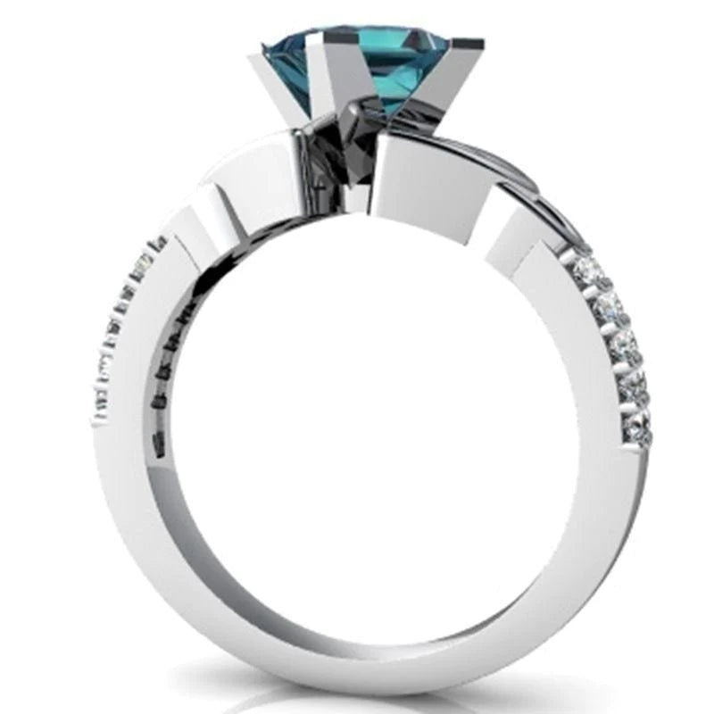 Trendy Fashion Women's Silver Crystal Zircon Round Engagement Ring - SolaceConnect.com