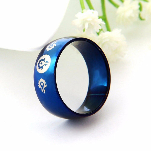 Trendy Unisex Shiny Blue Dome Warcraft Design Stainless Steel Wedding Ring - SolaceConnect.com