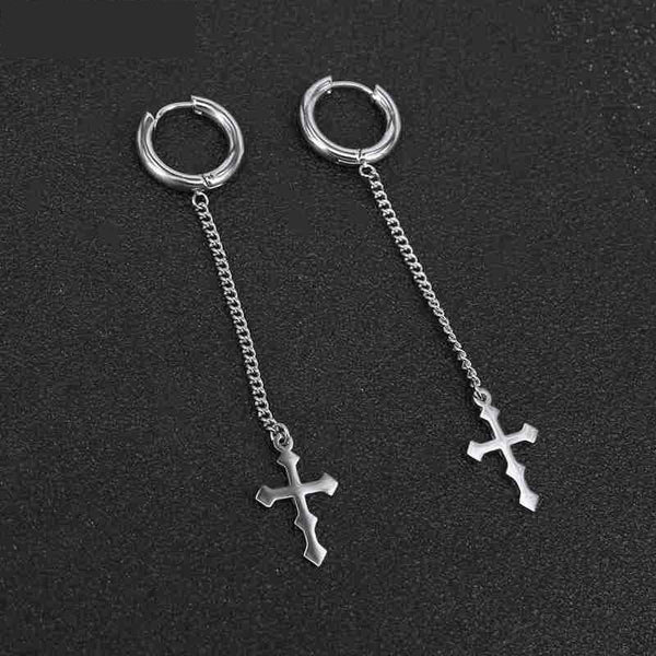 Trendy Stainless Steel Cross-Shaped BTS Fashion Hoop Earrings - SolaceConnect.com